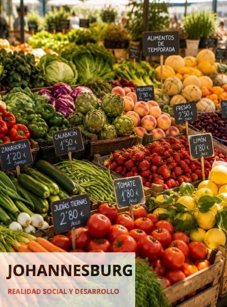 Puesto de mercado con frutas y verduras de temporada frescas y coloridas